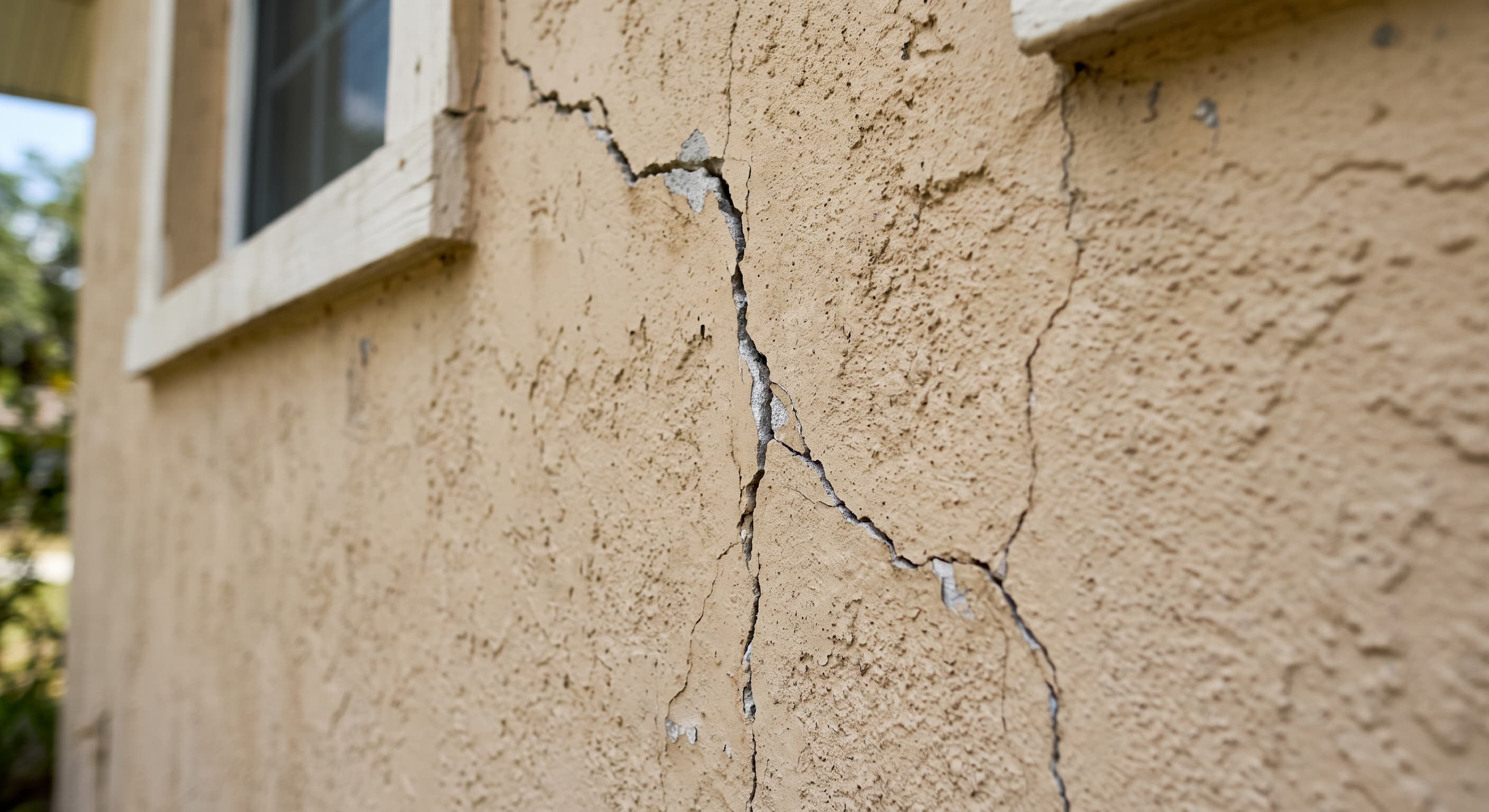 A crack running through exterior stucco on a Florida home