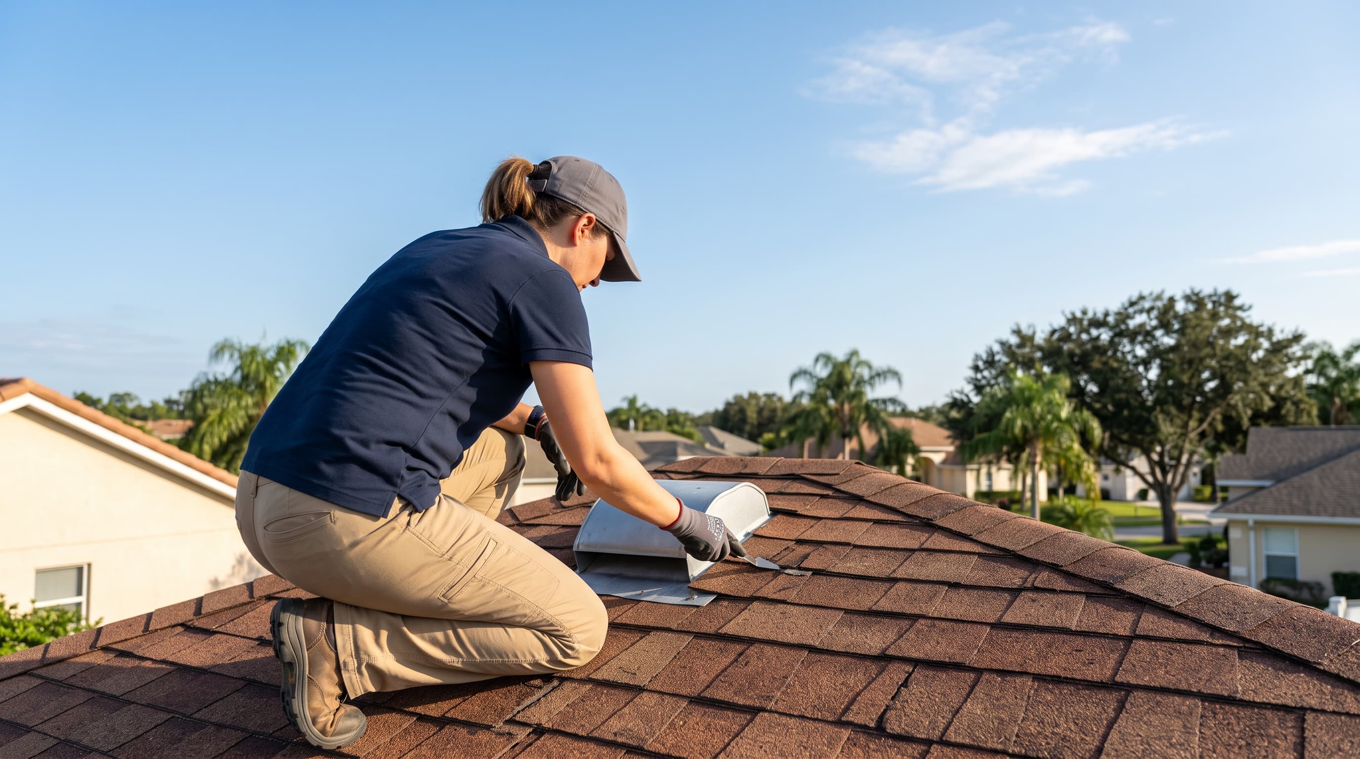 A Safe Harbor inspector examining a residential roof